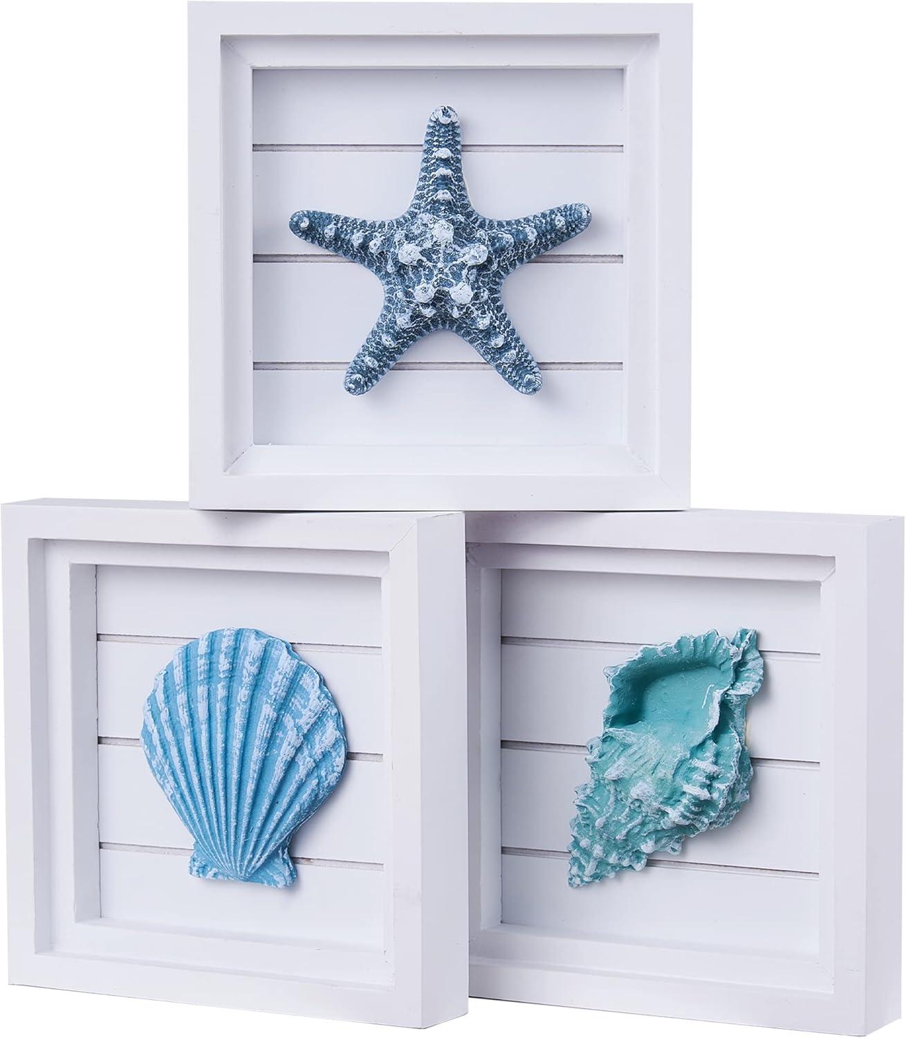 White and Blue 3-Piece Coastal Beach Wall Art Set