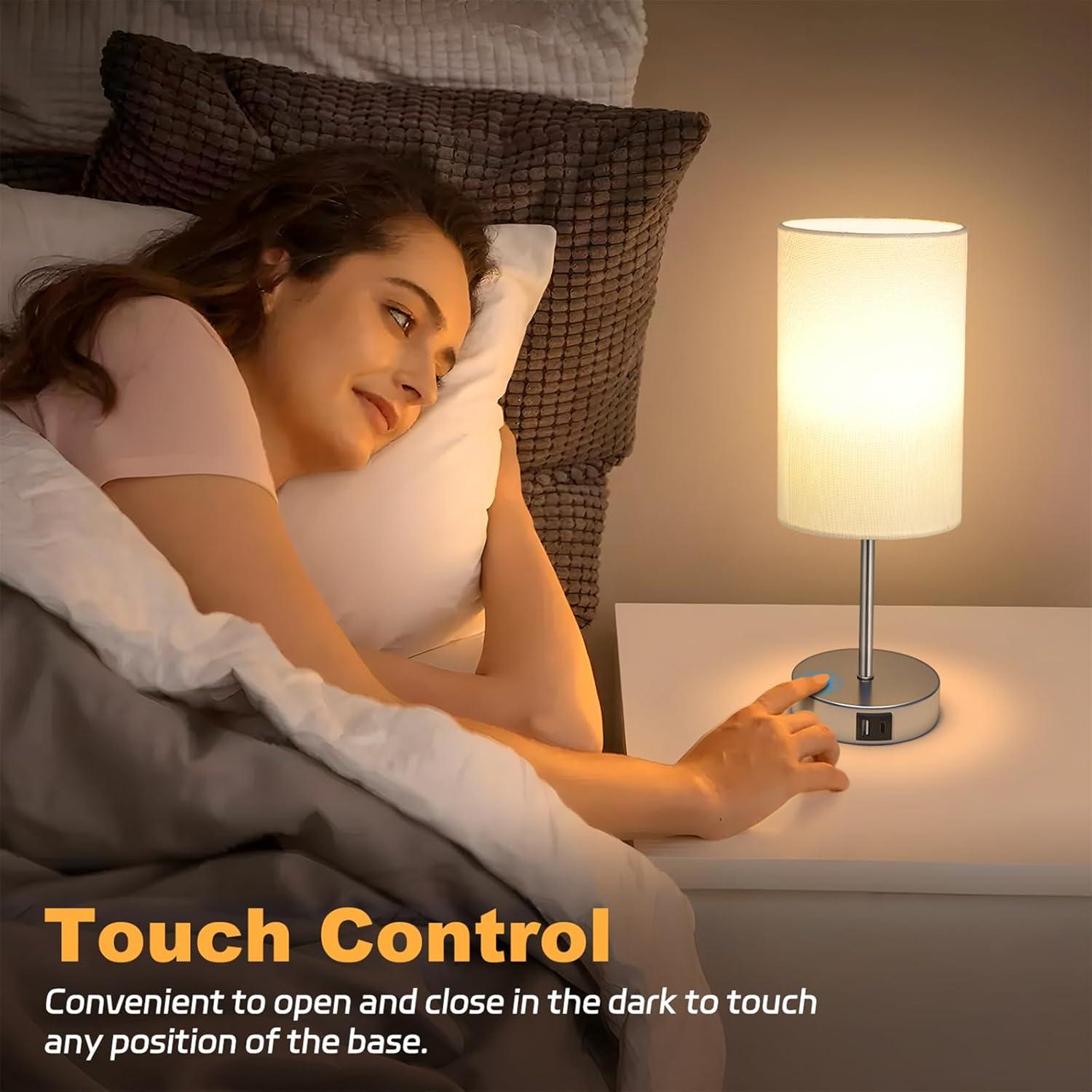 Ebern Designs Table Lamp For Bedroom, 3 Way Dimmable Touch Lamp With Dual Charging Station, Small Bedside Lamps For Night Stands, Living Room, Office(LED Bulb Included)