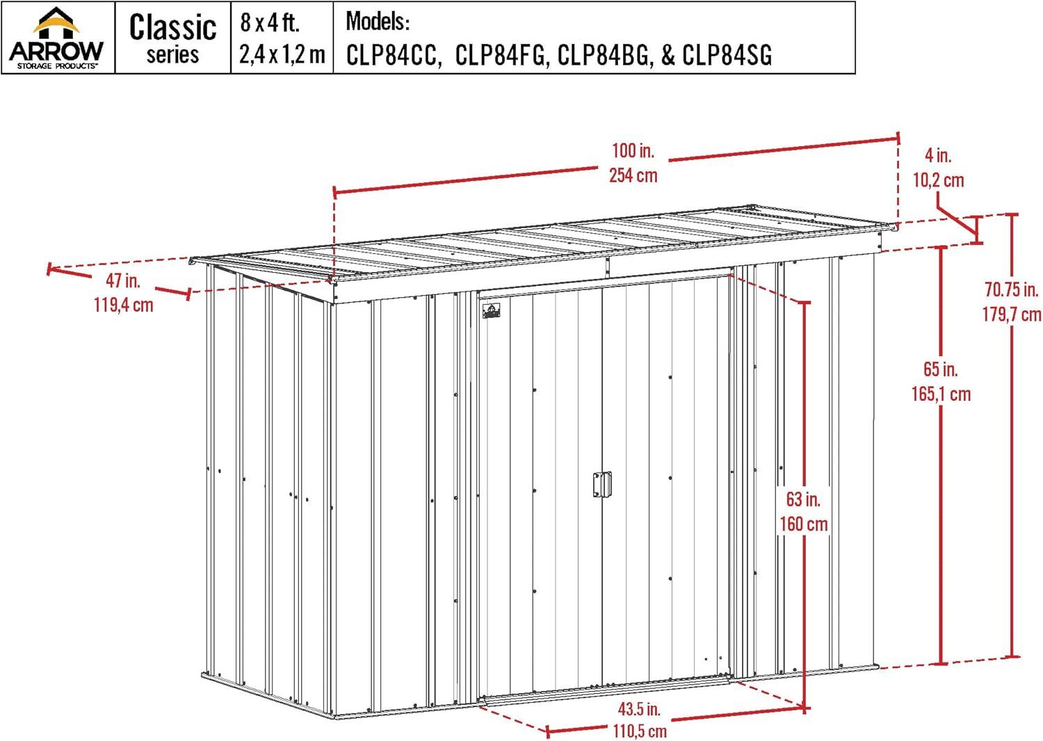 Arrow 8 ft. W x 4 ft. D Galvanized Steel Vertical Storage Shed
