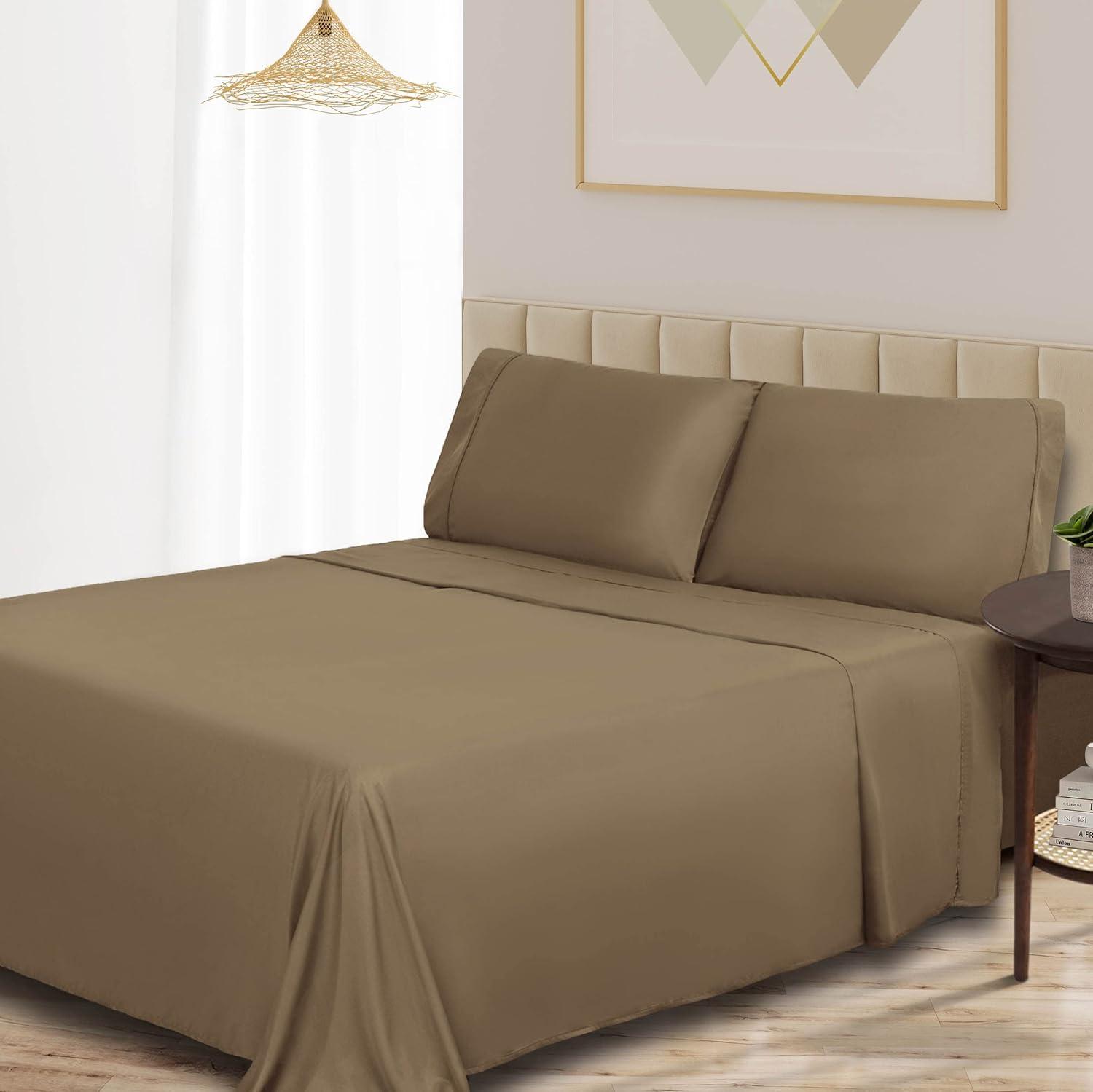 Taupe Twin Organic Bamboo Cotton Deep Pocket Sheet Set