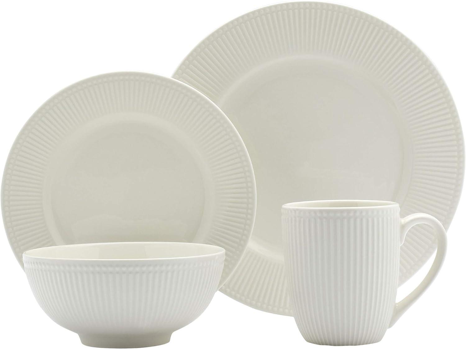 Tabletops Gallery Tabletops Gallery Fleur 16 Piece Dinnerware Set Embossed Bone White Porcelain (Dinner Plate, Salad)