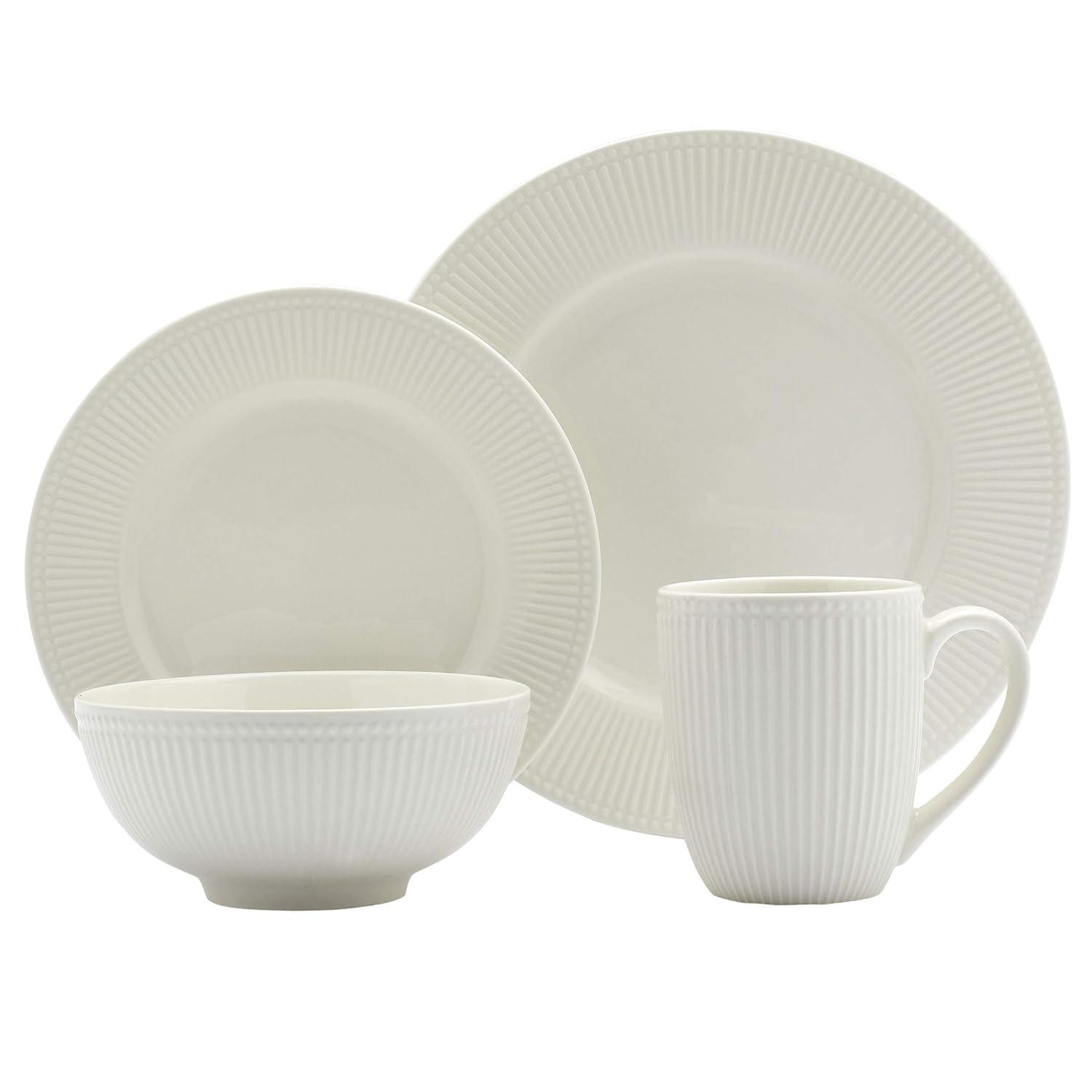 Tabletops Gallery Tabletops Gallery Fleur 16 Piece Dinnerware Set Embossed Bone White Porcelain (Dinner Plate, Salad)