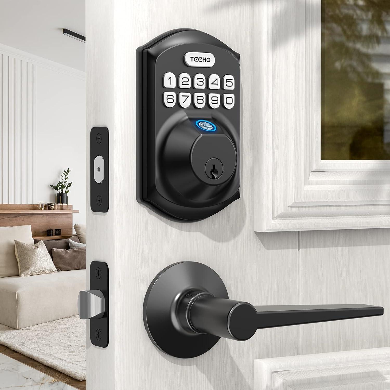 Matte Black Fingerprint Keyless Entry Door Lock with Handles