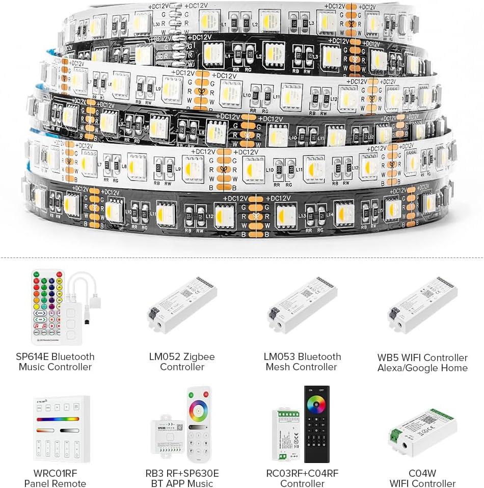 BTF-LIGHTING 5050 RGBW RGB+Warm White(2700K-3000K) 4 Colors in 1 LED Tape Light DC12V 5m 16.4ft 60LED/m Multi-Colored IP30 Black 12mm PCB for Bedroom Kitchen Home Decoration(No Adapter or Controller)