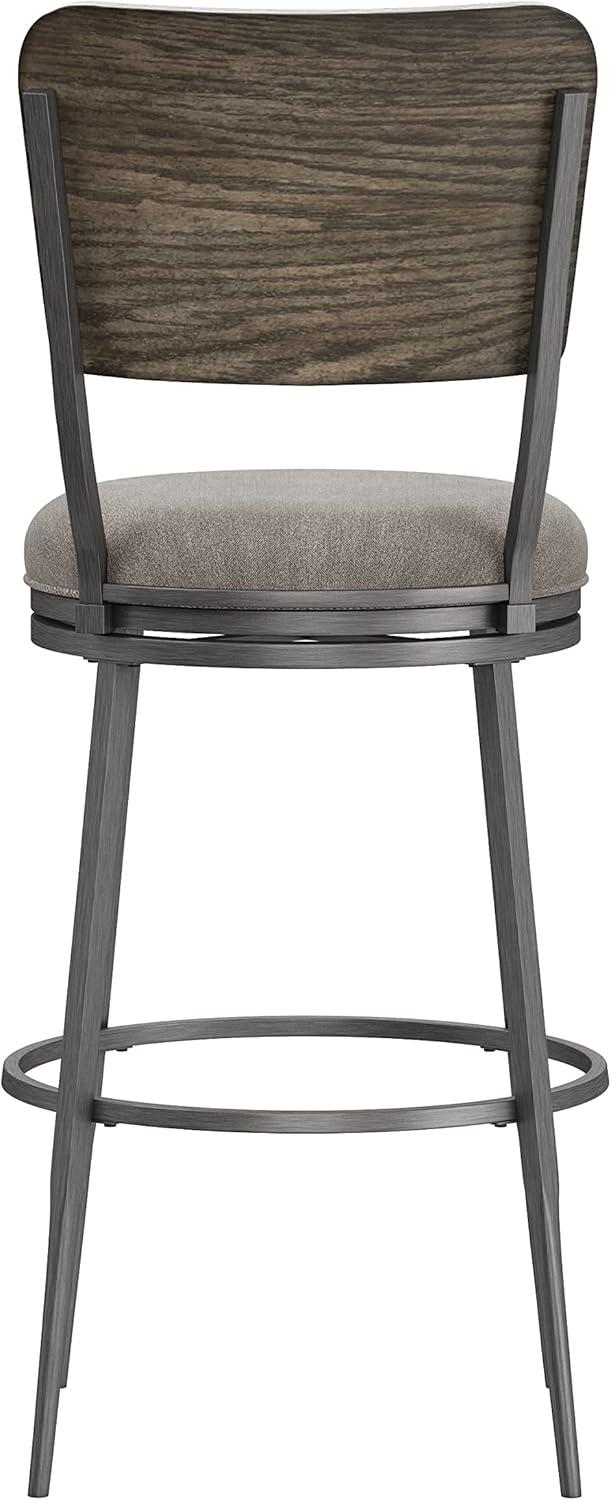 Gray Wood and Metal Swivel Bar Stool with Backrest