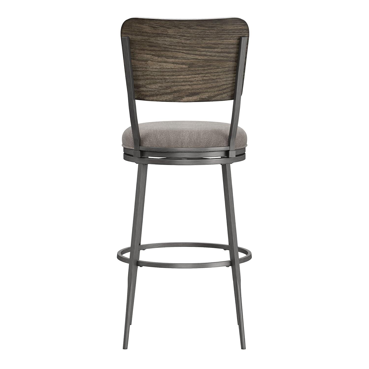 Hillsdale, Garren Metal Bar Height Swivel Stool with Wood Panel Back, Rubbed Pewter