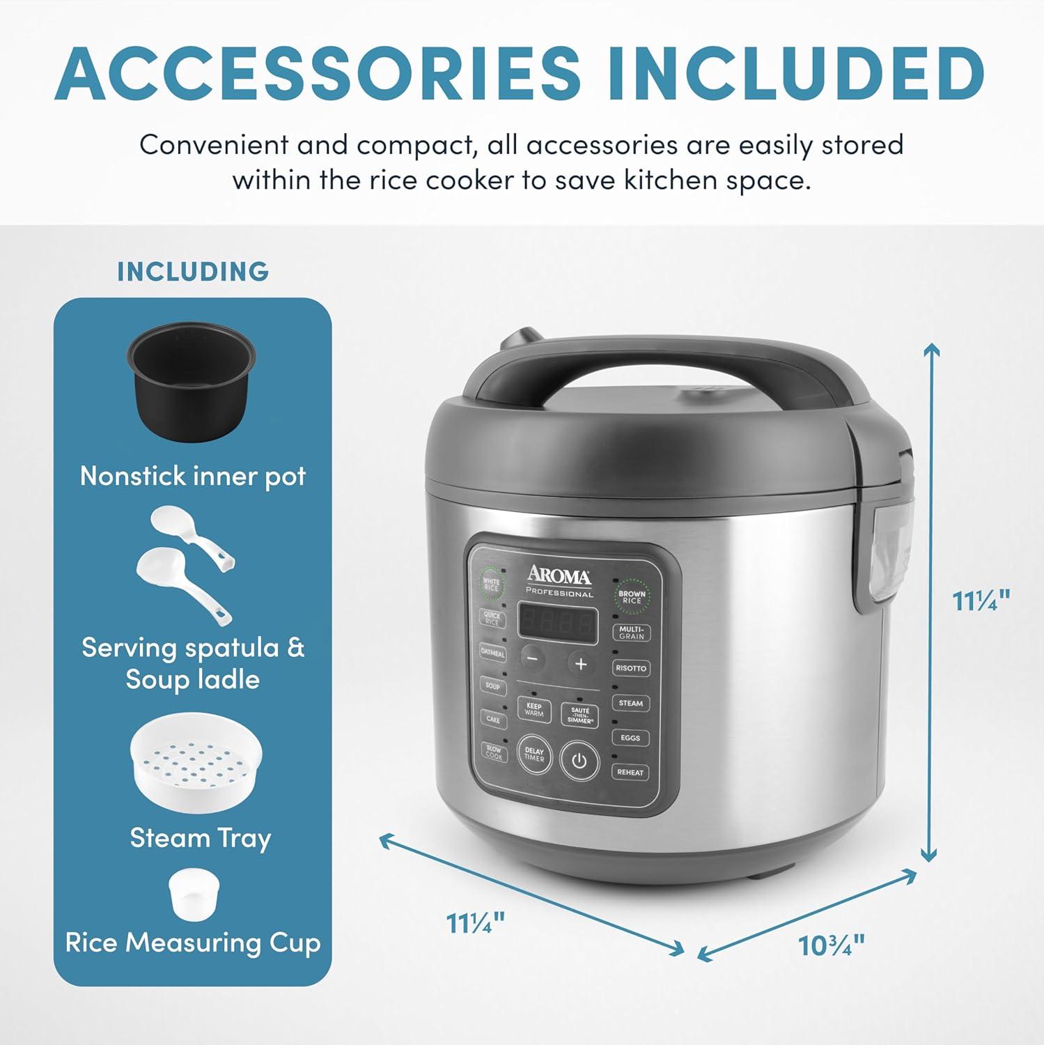 Aroma AROMA® Professional Digital Rice Cooker, 10-Cup (Uncooked) / 20-Cup (Cooked), Multicooker, Slow Cooker, 5 Qt