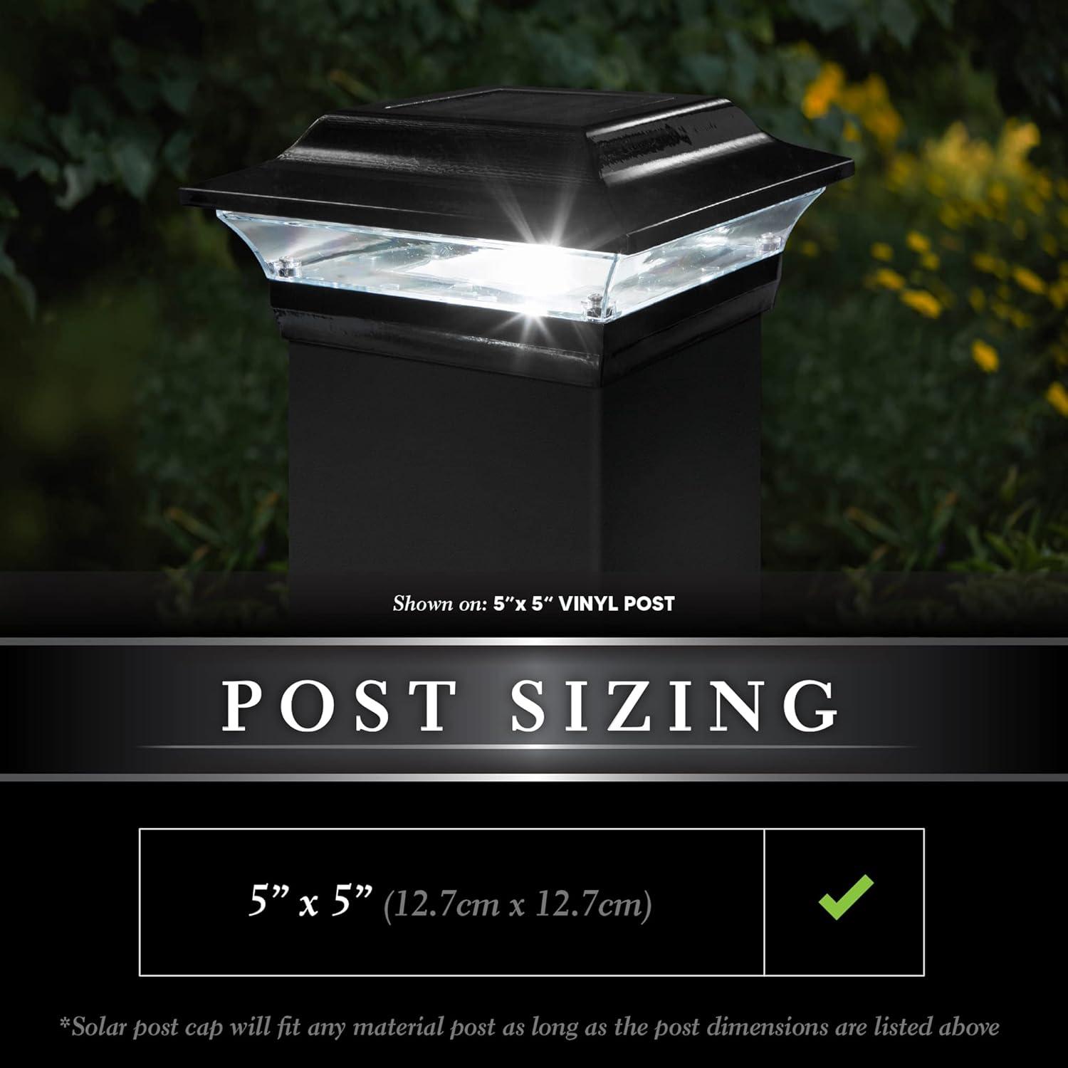 Classy Caps Sl214 Imperial 7" Wide Led Solar Post Cap Light That Fits 5" X 5" Post - Black