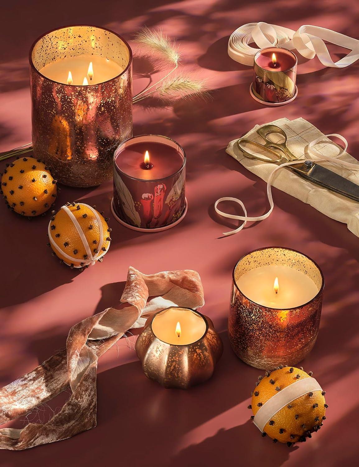 Large Boxed Crackle Glass Candle, Cardamom Pomander