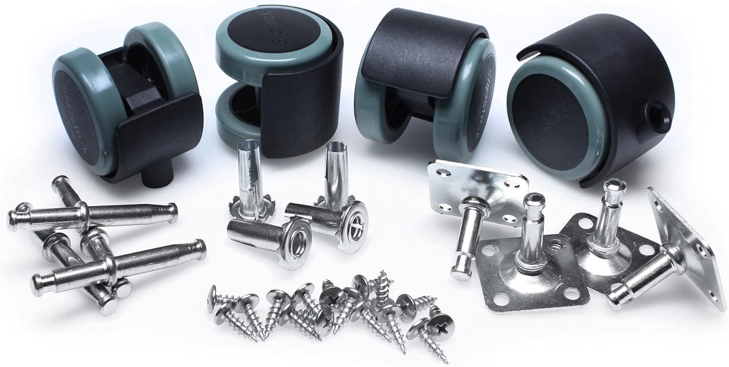 Slipstick 2-Inch Black and Gray Rubber Swivel Caster Wheels Set