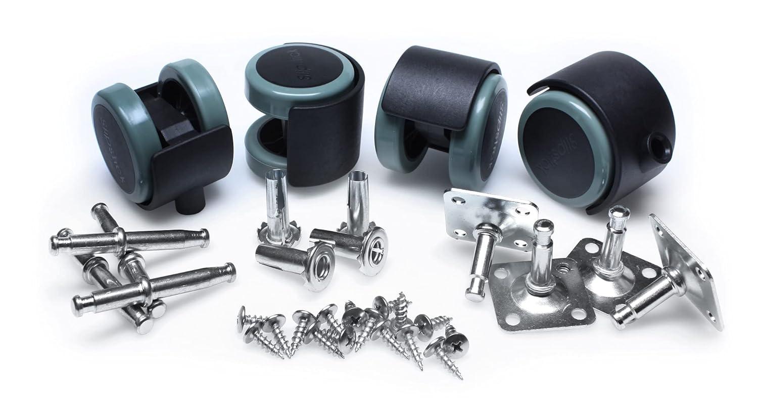 Slipstick 2-Inch Black and Gray Rubber Swivel Caster Wheels Set