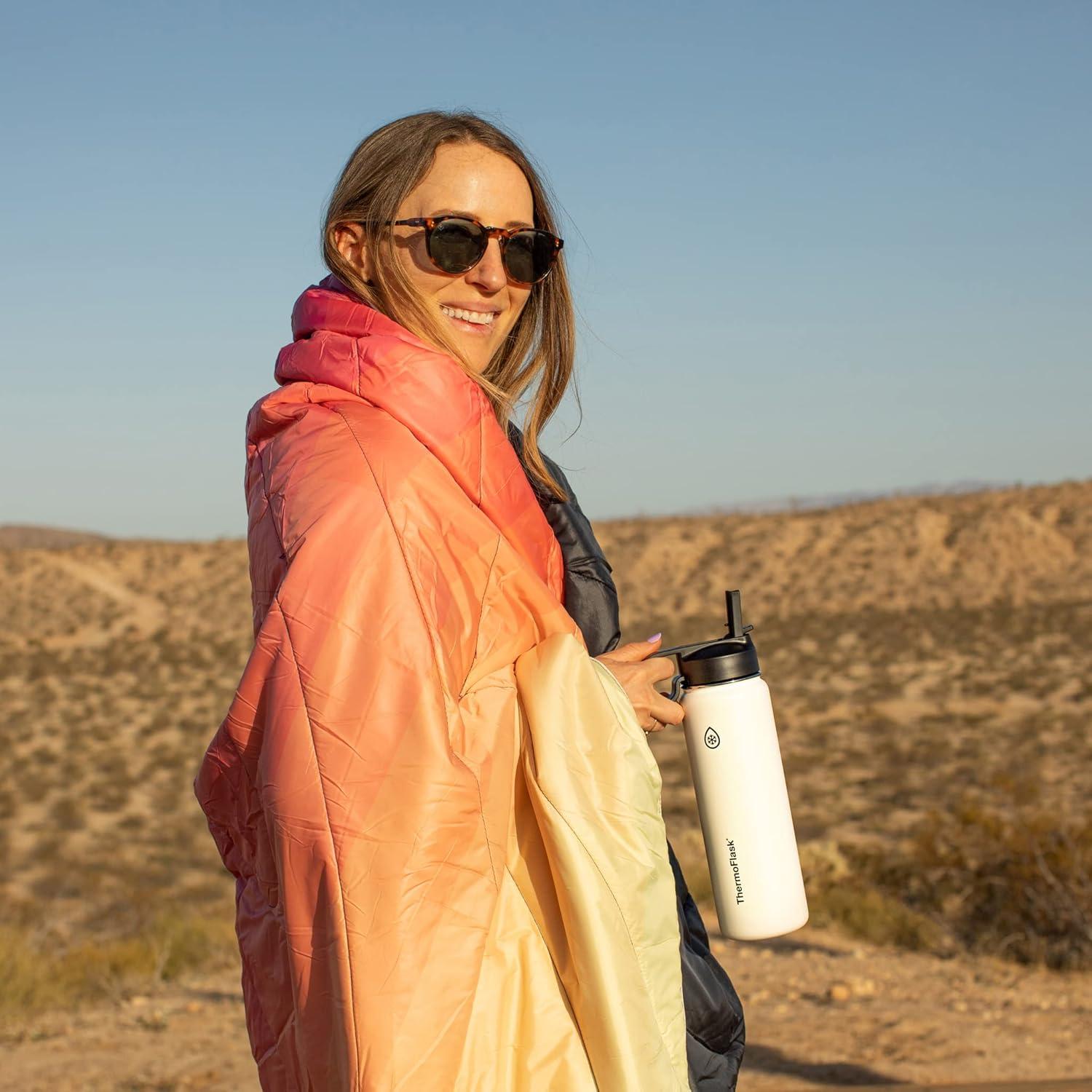 ThermoFlask 24oz Insulated Stainless Steel Bottle 2 in 1 Chug and Straw Lid White: Lifetime Warranty, Hand Wash, All Ages