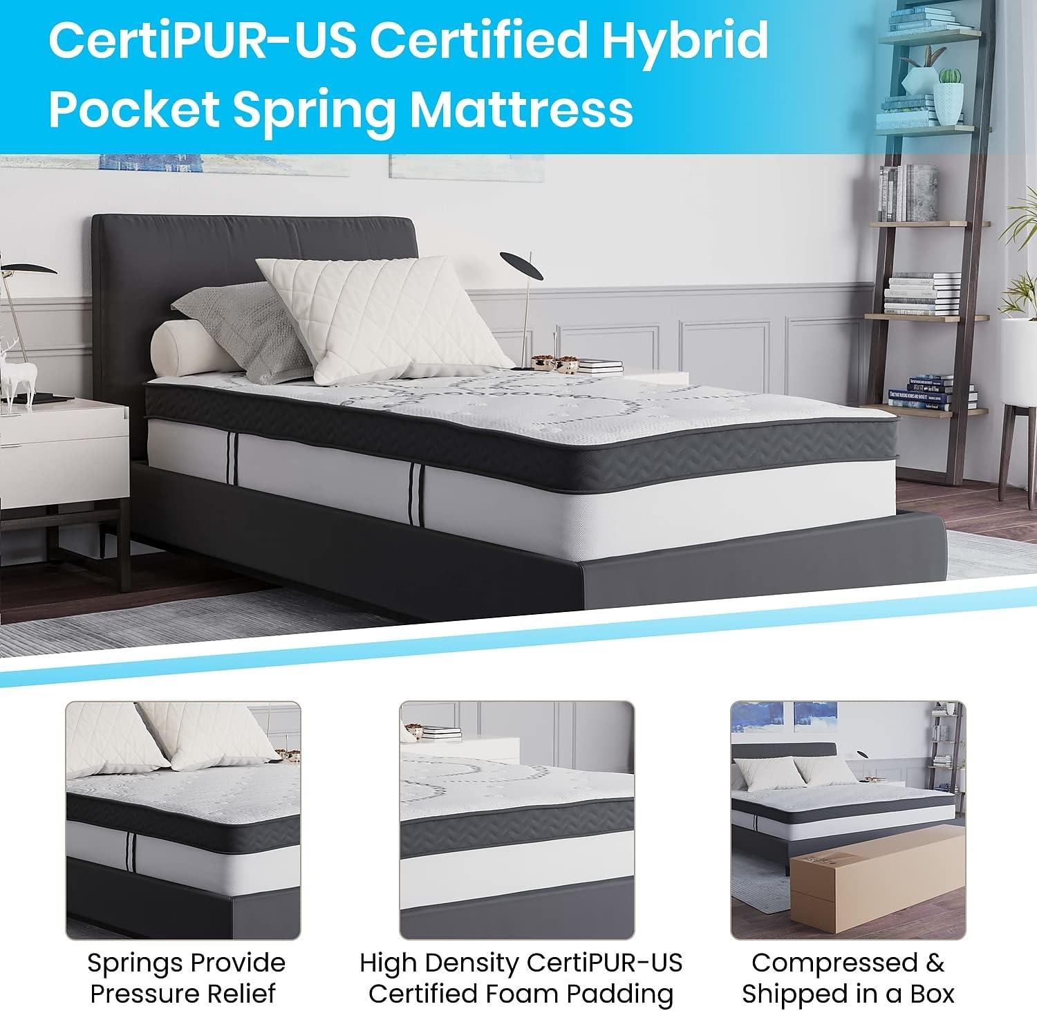 Flash Furniture Capri Comfortable Sleep 12 Inch CertiPUR-US Certified Hybrid Pocket Spring Mattress, Mattress in a Box