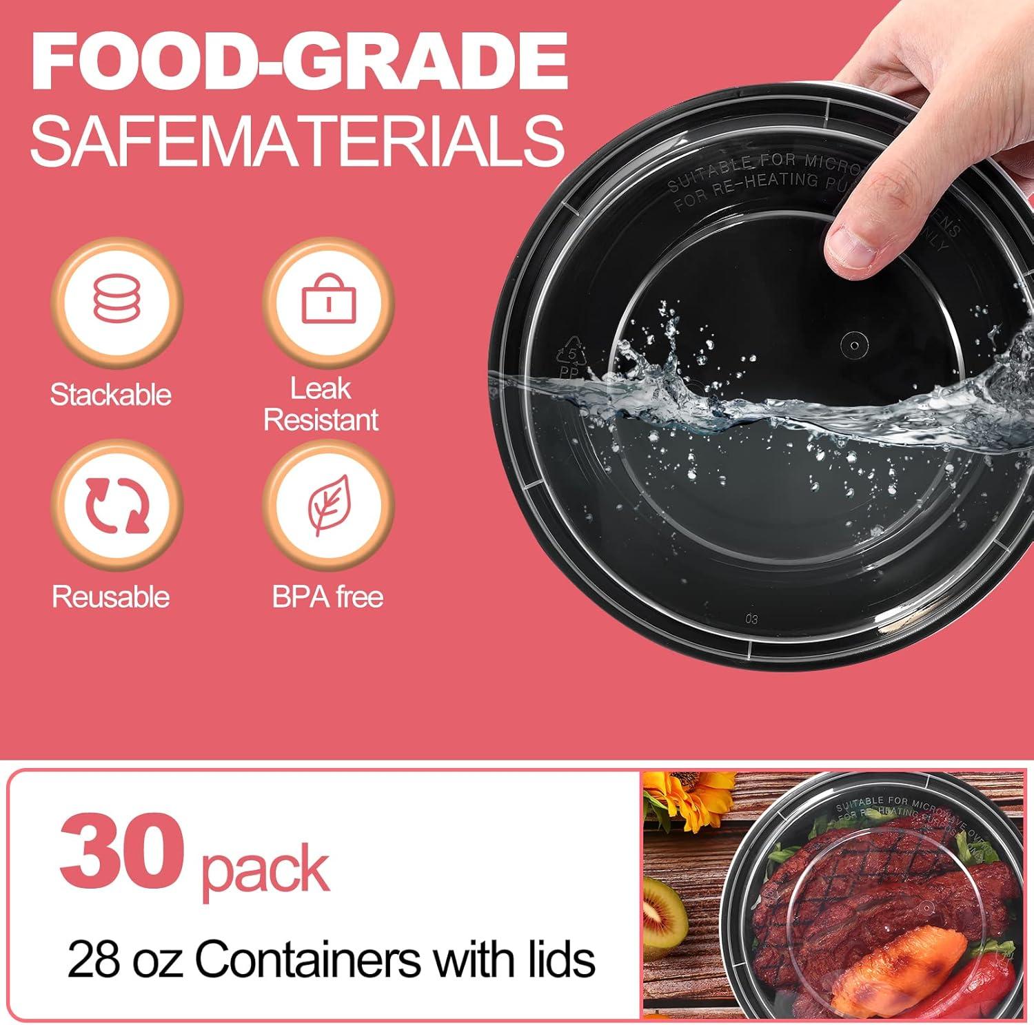 Freshware Meal Prep Bowl Containers [30 Pack] Plastic Bowls with Lids for Soup and Salad, Food Storage Bento Box, BPA Free, Stackable, Lunch Boxes, Microwave/Dishwasher/Freezer Safe (28 oz)