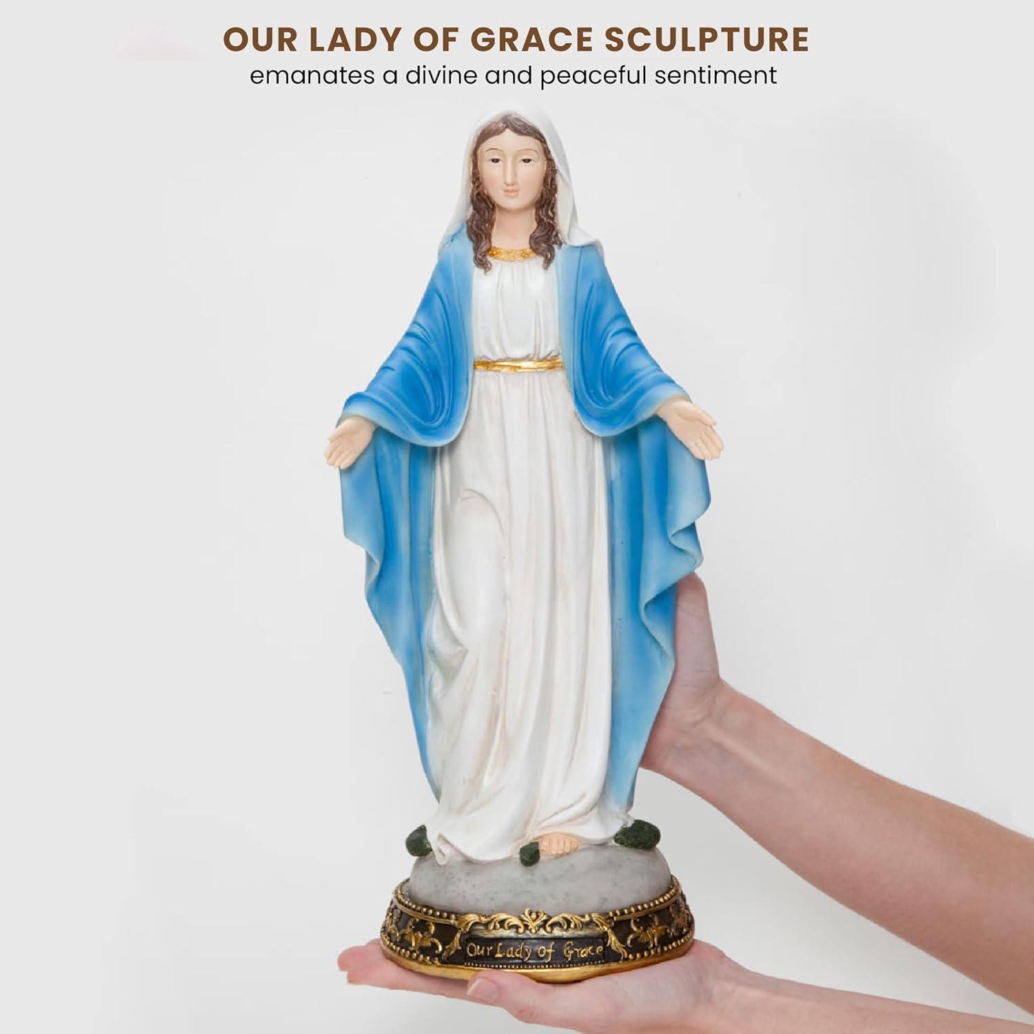 Bits and Pieces- 16 Inches Tall - Our Lady of Grace Sculpture for Your Garden, Lawn or Patio - Durable Weather Resistant and Hand-Painted Polyresin Statue