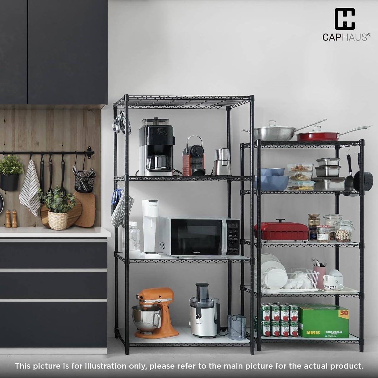 CAPHAUS 4-Tier Commercial Grade Heavy Duty Adjustable Height Wire Shelving w/ Wheels & Leveling Feet, Storage Metal Steel Shelf, Garage Shelving Storage, Utility Wire Rack Storage Shelving Unit