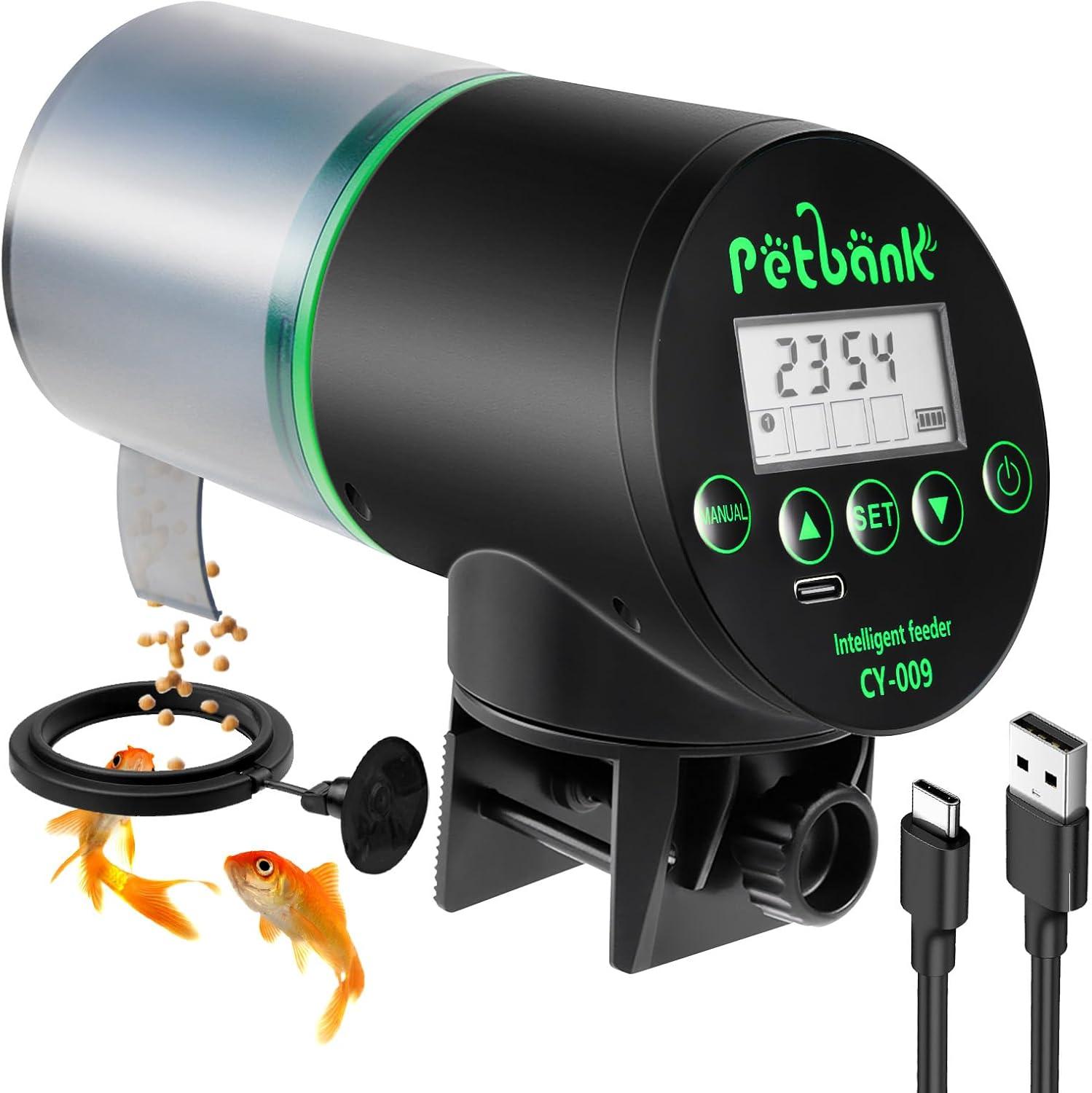 Petbank Automatic Fish Feeder for Aquarium, Auto Fish Food Dispenser with Timer, USB Charging, Green