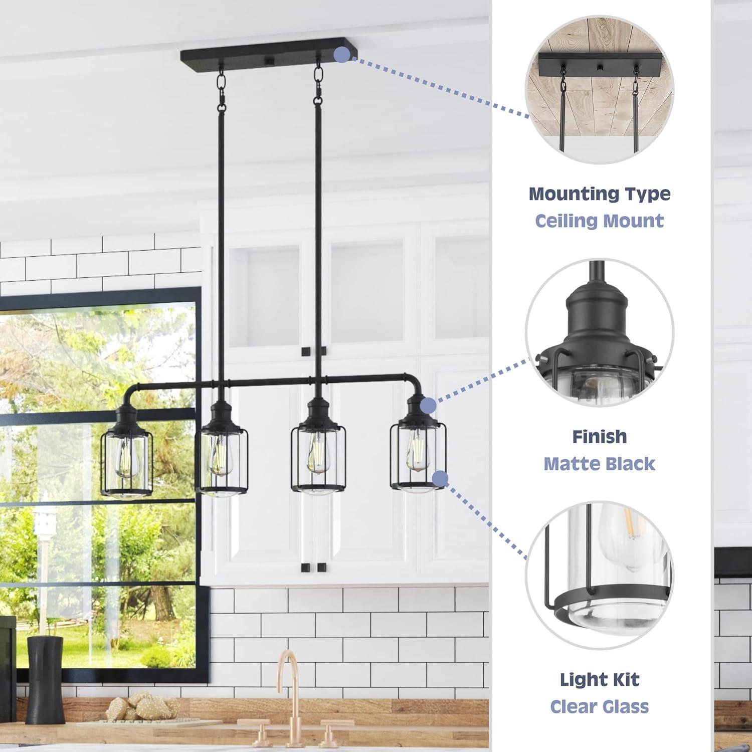 Prominence Home Lincoln Woods Industrial Matte Black LED Pendant Light with Clear Glass Shade