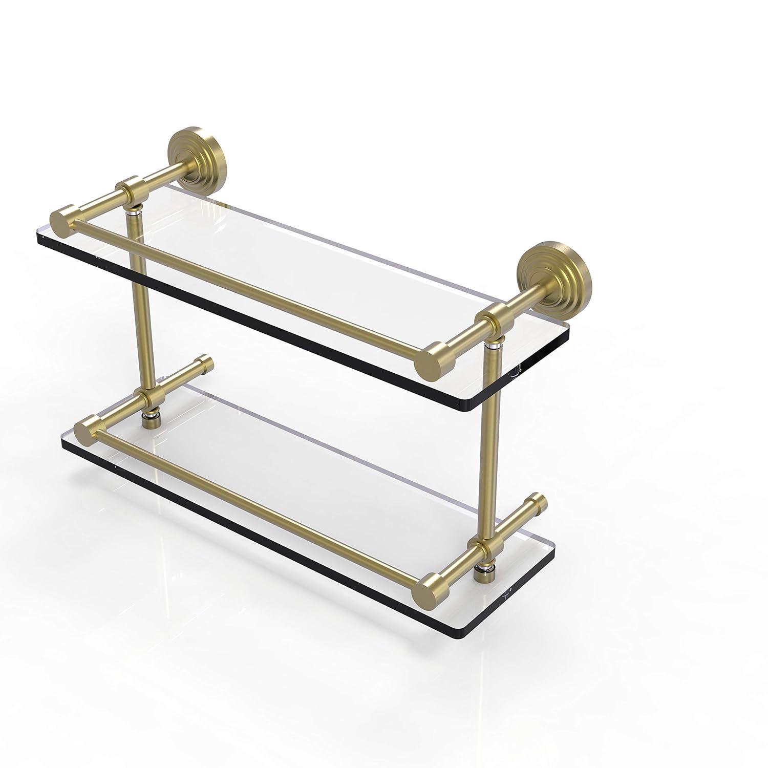 Allied Brass WP-2/16-GAL-SBR Wp 2 Gal Waverly Place Inch Double Gallery Rail Glass Shelf, 16 Inch, Satin Brass