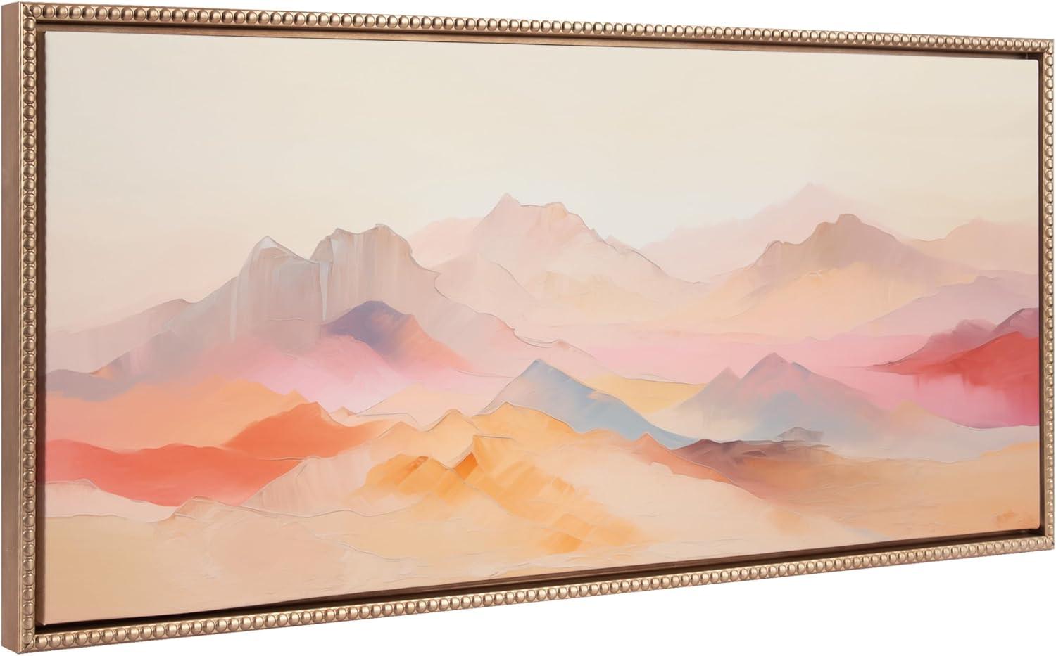 Kate & Laurel All Things Decor 18"x40" Sylvie Beaded Soft Pastel Mountain Abstract Framed Canvas by The Creative Bunch Studio Gold