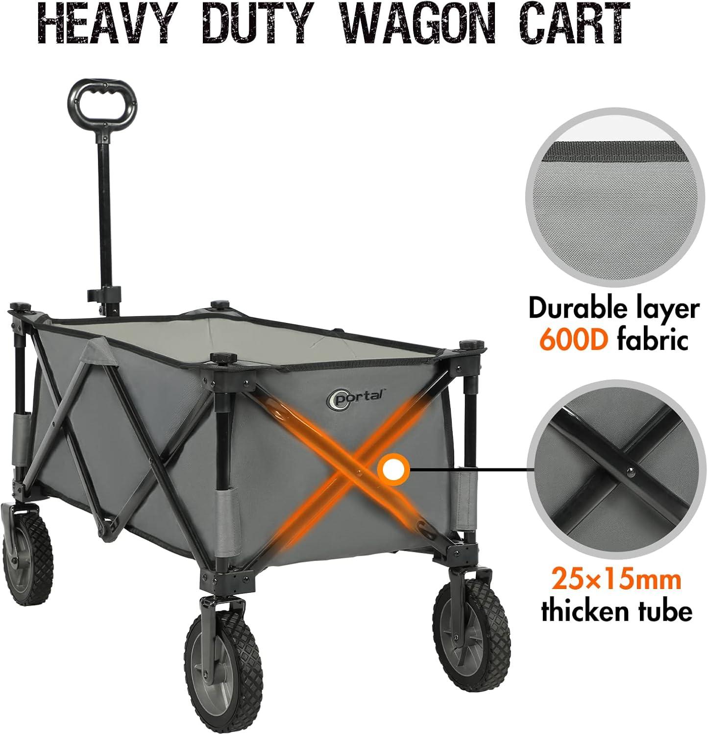 Gray Heavy Duty Foldable Outdoor Utility Wagon with Alloy Steel Frame