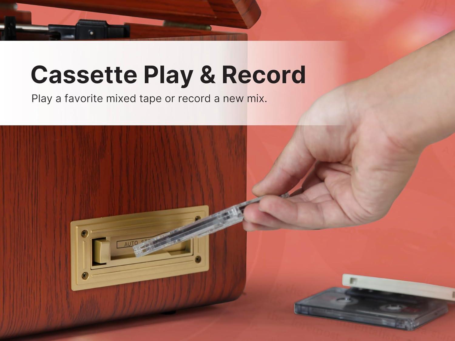 Victor 8-in-1 Wood Music Center with Bluetooth Vinyl Record Player