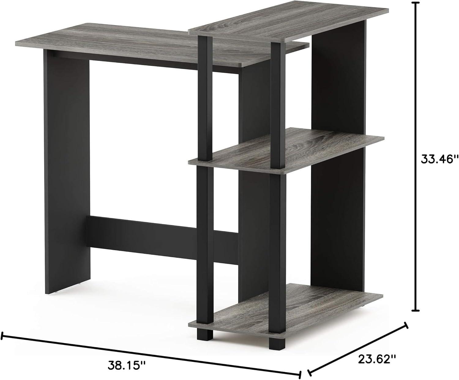 16086R1GYW-BK Abbott Corner Computer Desk with Bookshelf - French Oak Grey & Black