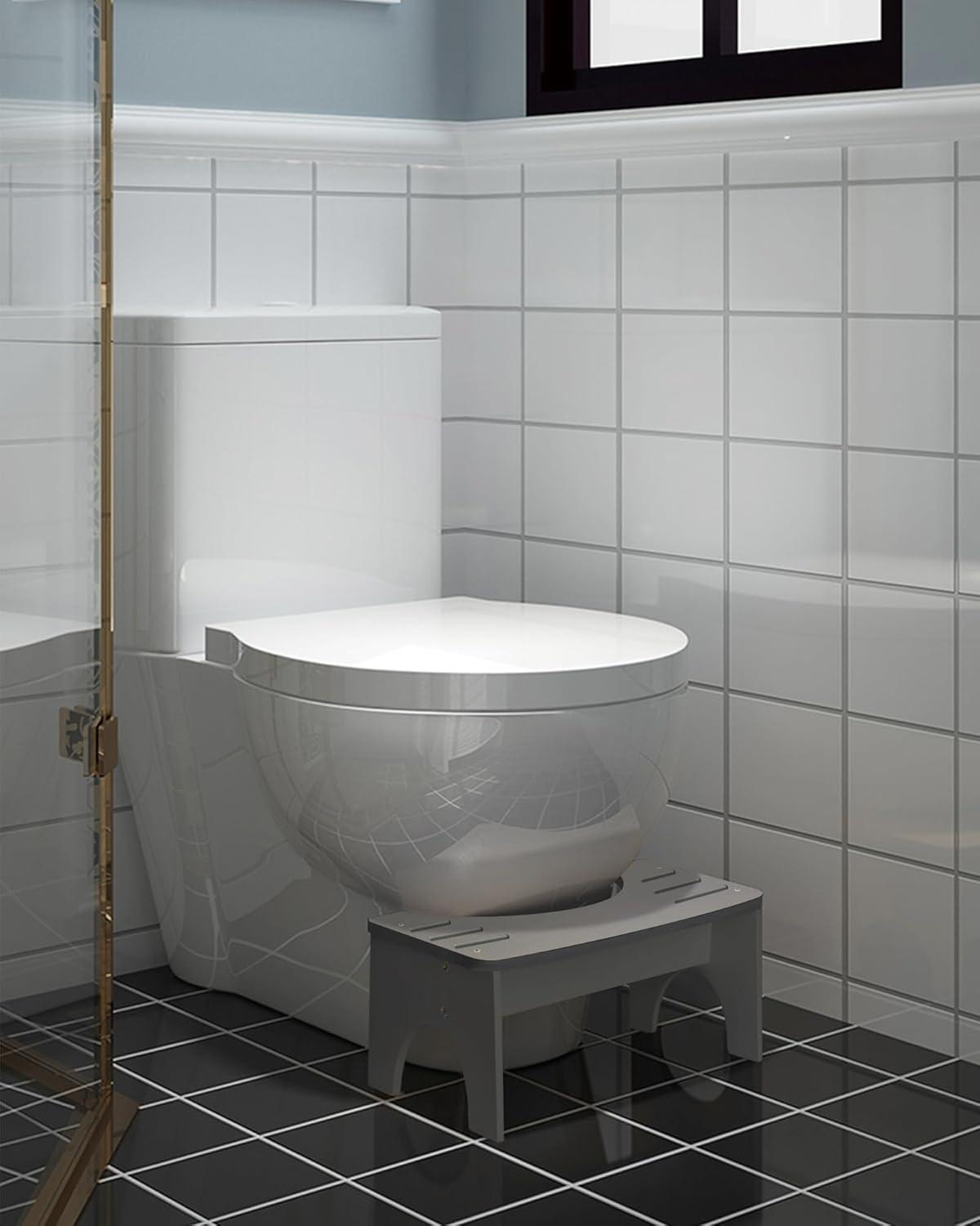 Bamboo Toilet Stool for Adults, 6.5" Toilet Stool Squat Adult Kids, Portable Simple Curve Squat Toilet Potty Stool, Non-Slip Poop Stool for Bathroom, Improve Squatting Posture and Comfort (Wood)