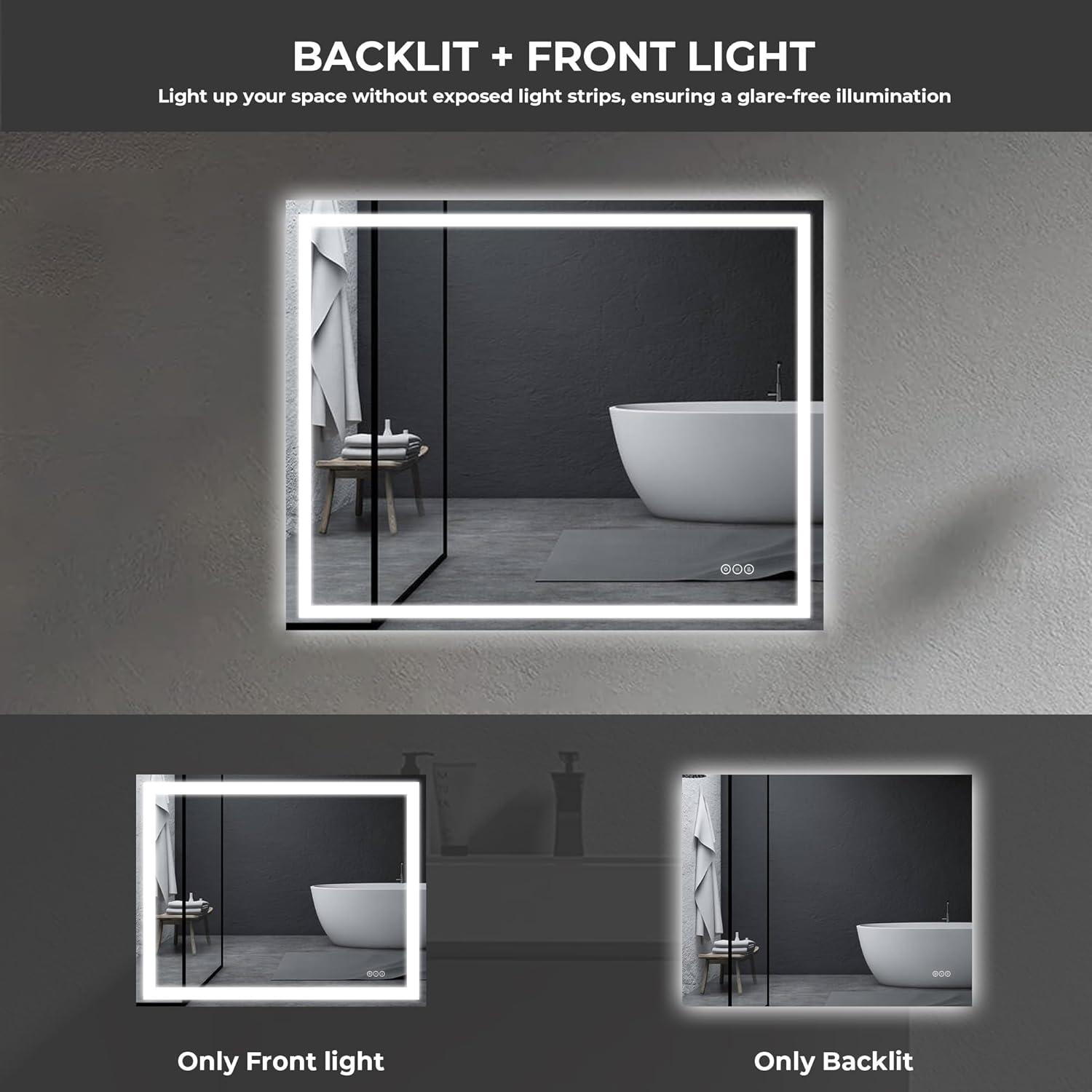 36" x 28" Frameless LED Backlit Bathroom Vanity Mirror