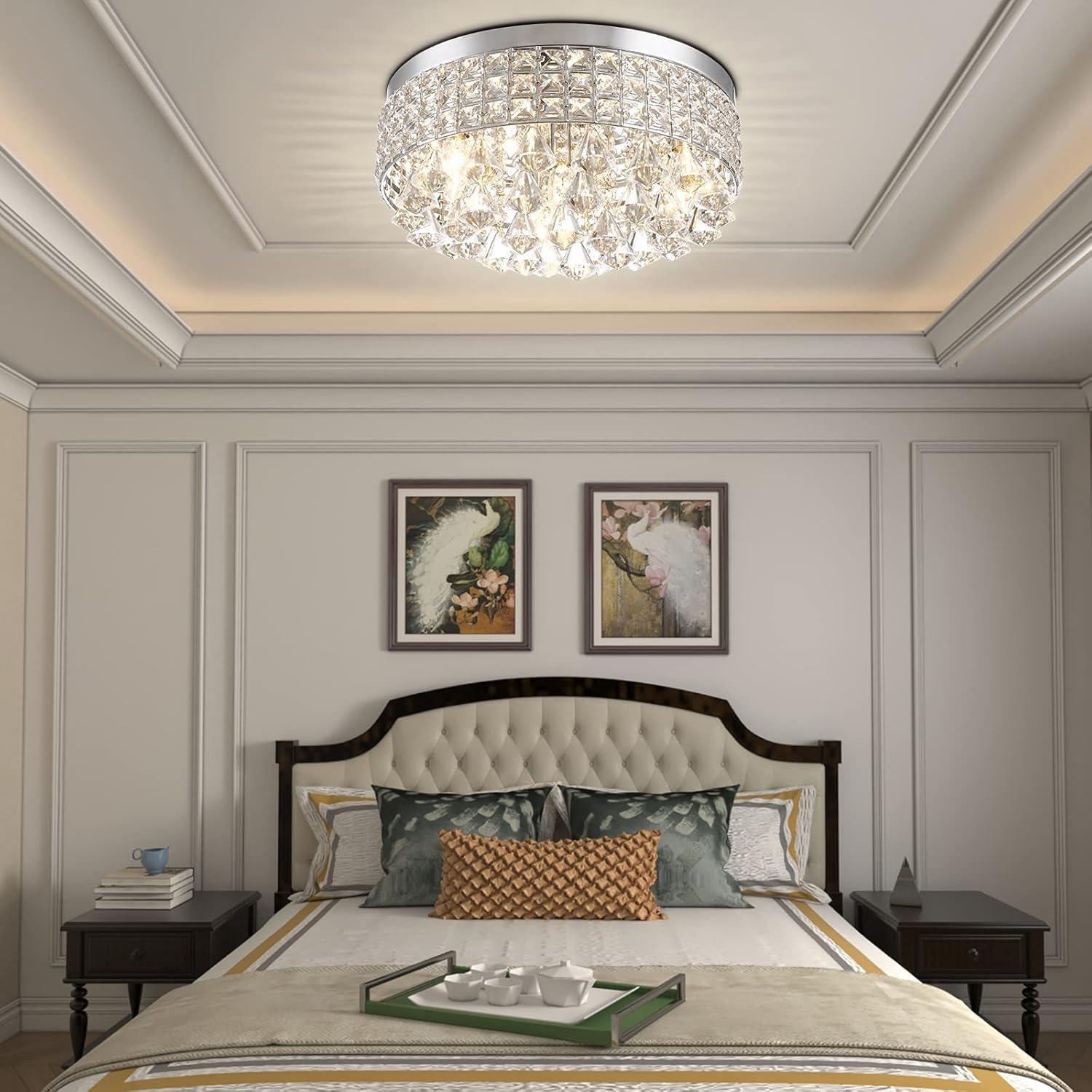 Chrome and Crystal Modern Drum Ceiling Chandelier