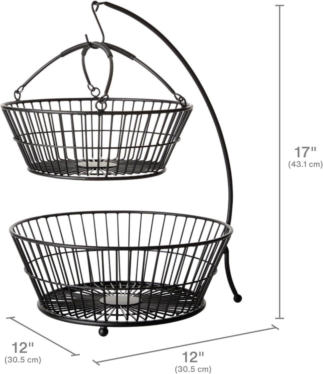 Black Iron 2-Tier Basket with Banana Hook