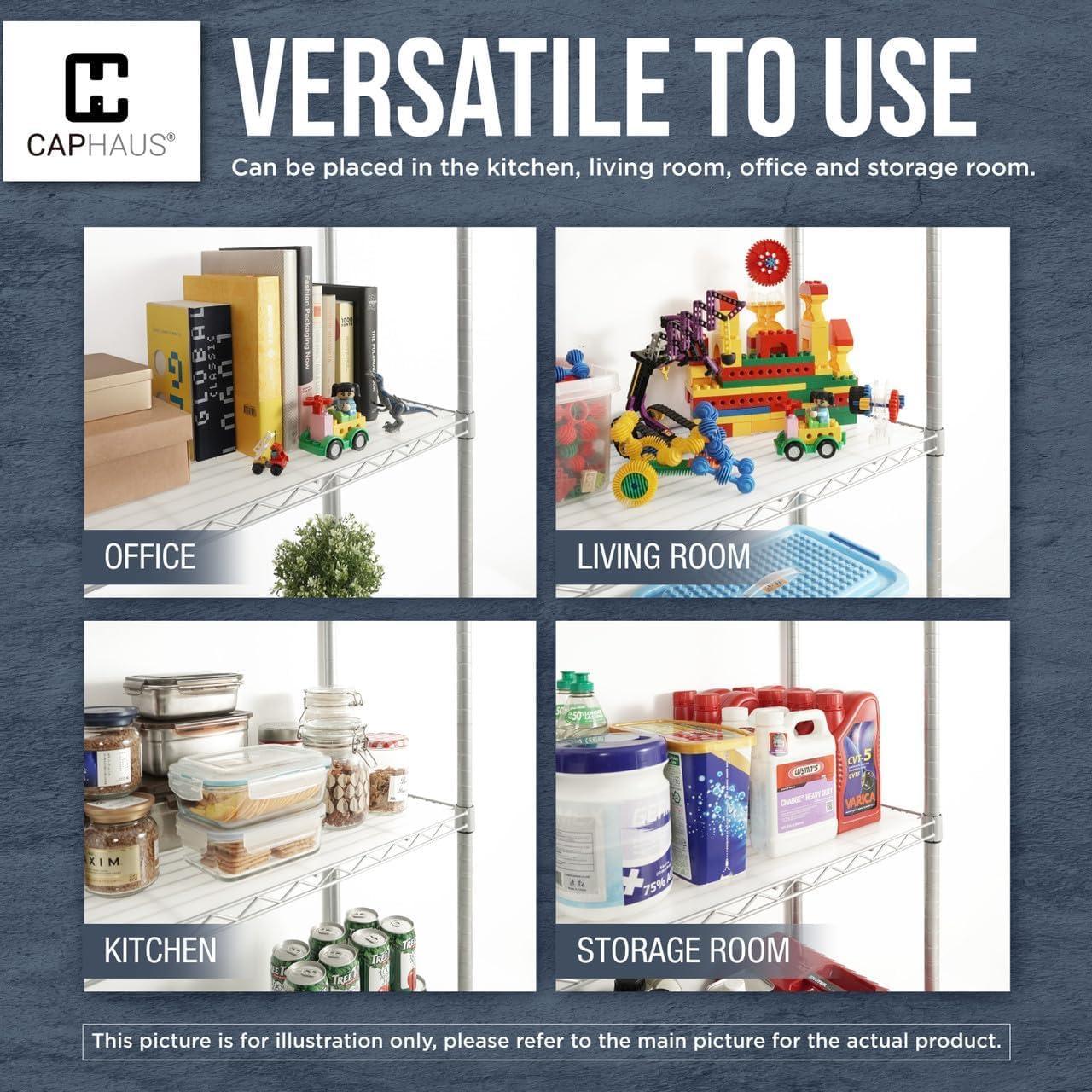 CAPHAUS 4-Tier Commercial Grade Heavy Duty Adjustable Height Wire Shelving w/ Wheels & Leveling Feet, Storage Metal Steel Shelf, Garage Shelving Storage, Utility Wire Rack Storage Shelving Unit