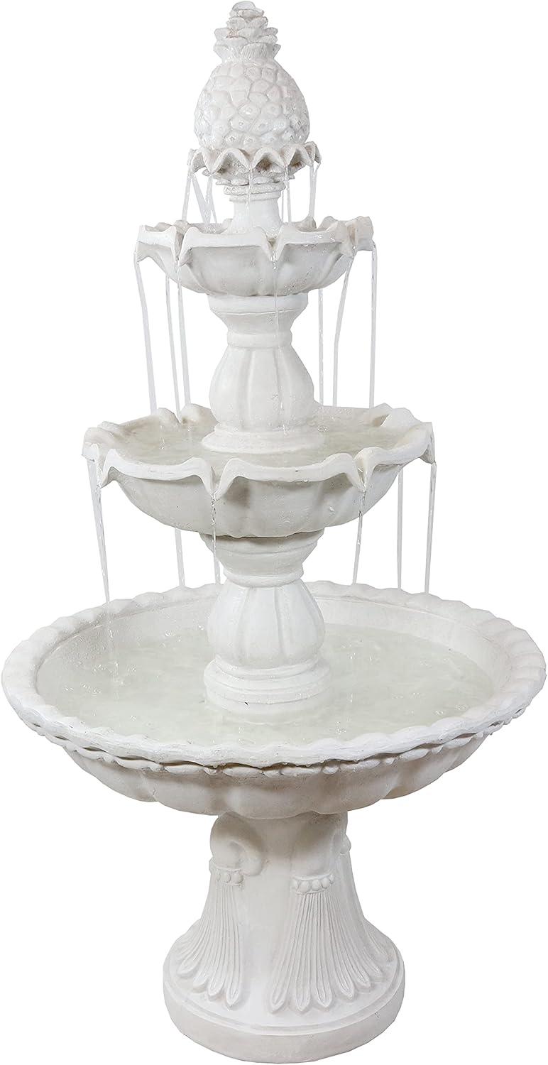 Sunnydaze Electric Fiberglass 3-Tier Welcome Pineapple Top Outdoor Water Fountain - 57" - White