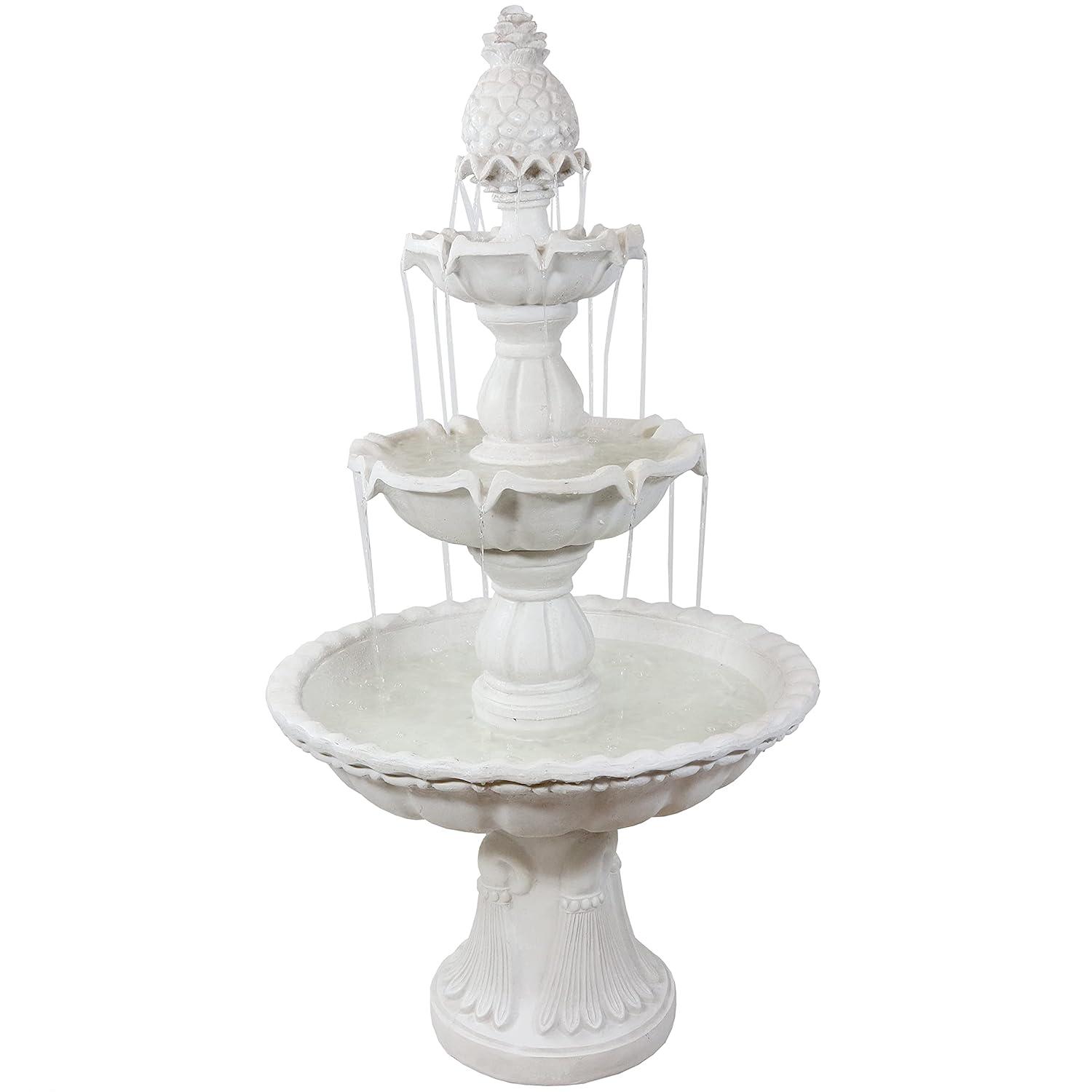 Sunnydaze Electric Fiberglass 3-Tier Welcome Pineapple Top Outdoor Water Fountain - 57" - White
