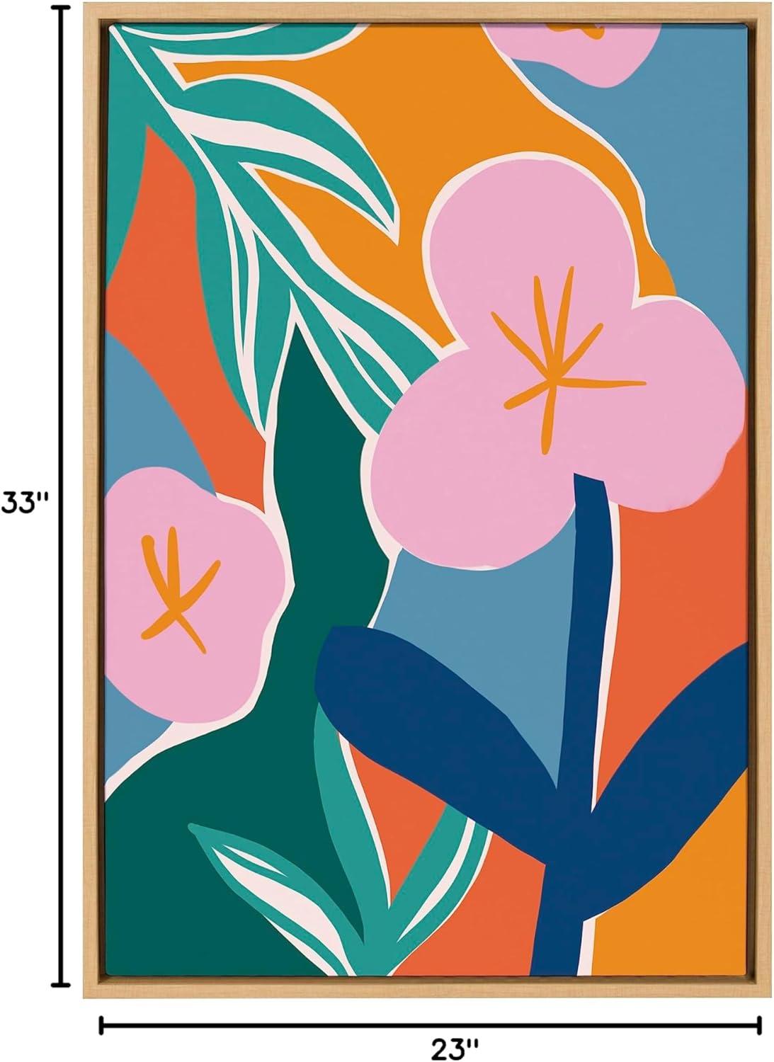 Kate and Laurel Sylvie Oaxaca Garden Framed Canvas Wall Art by Kate Aurelia Holloway, 23x33 Natural, Colorful Floral Abstract Art for Wall
