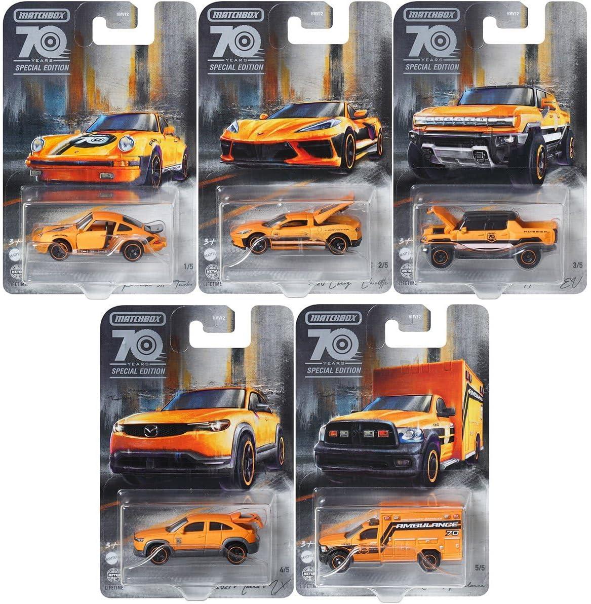 Matchbox 2023 70th Anniversary Special Edition Moving Parts Complete Set of 5 Diecast Vehicles from HMV12-956A Release