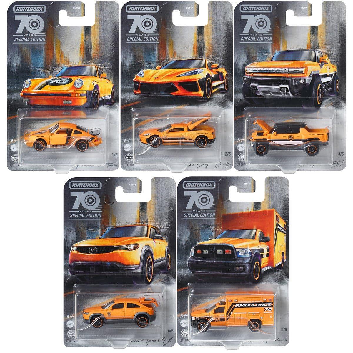 Matchbox 2023 70th Anniversary Special Edition Moving Parts Complete Set of 5 Diecast Vehicles from HMV12-956A Release