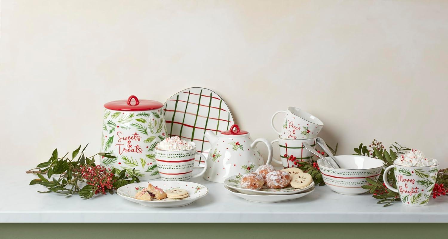 Ivory Ceramic Holiday Motif Mug Set, 12oz, Set of 4