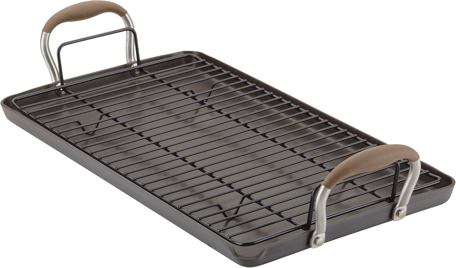 Anolon Advanced Home 10"x18" Double Burner Griddle Bronze: Nonstick, Hard Anodized, Oven-Safe, Silicone Handle