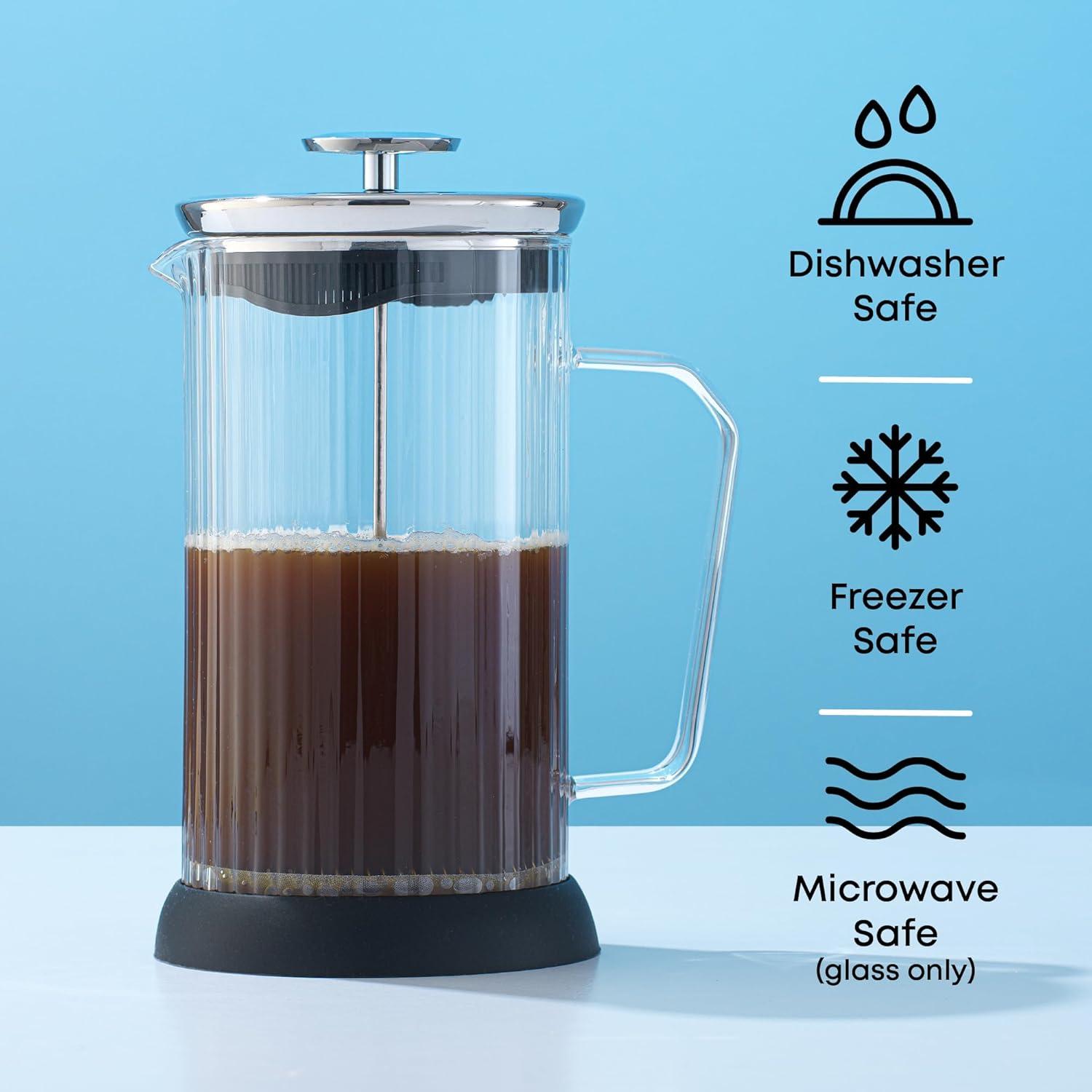 JoyJolt JG10327 JoyJolt Savor Fluted French Press Coffee and Tea Maker, 33.8oz