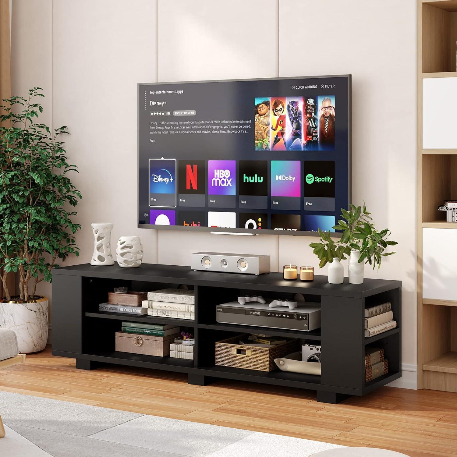 Black MDF TV Stand with Adjustable Shelves for 65" TVs