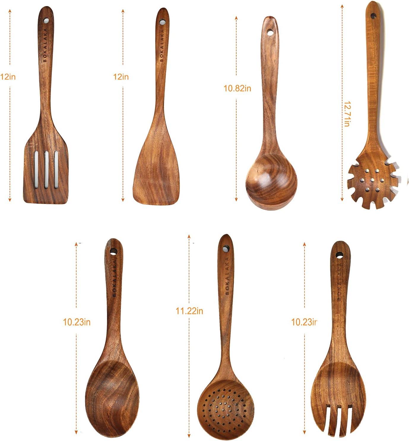 Wooden Spoons for Cooking,10 Pcs Natural Teak Wooden Kitchen Utensils Set Wooden Utensils for Cooking Wooden Cooking Utensils Wooden Spatulas for Cooking