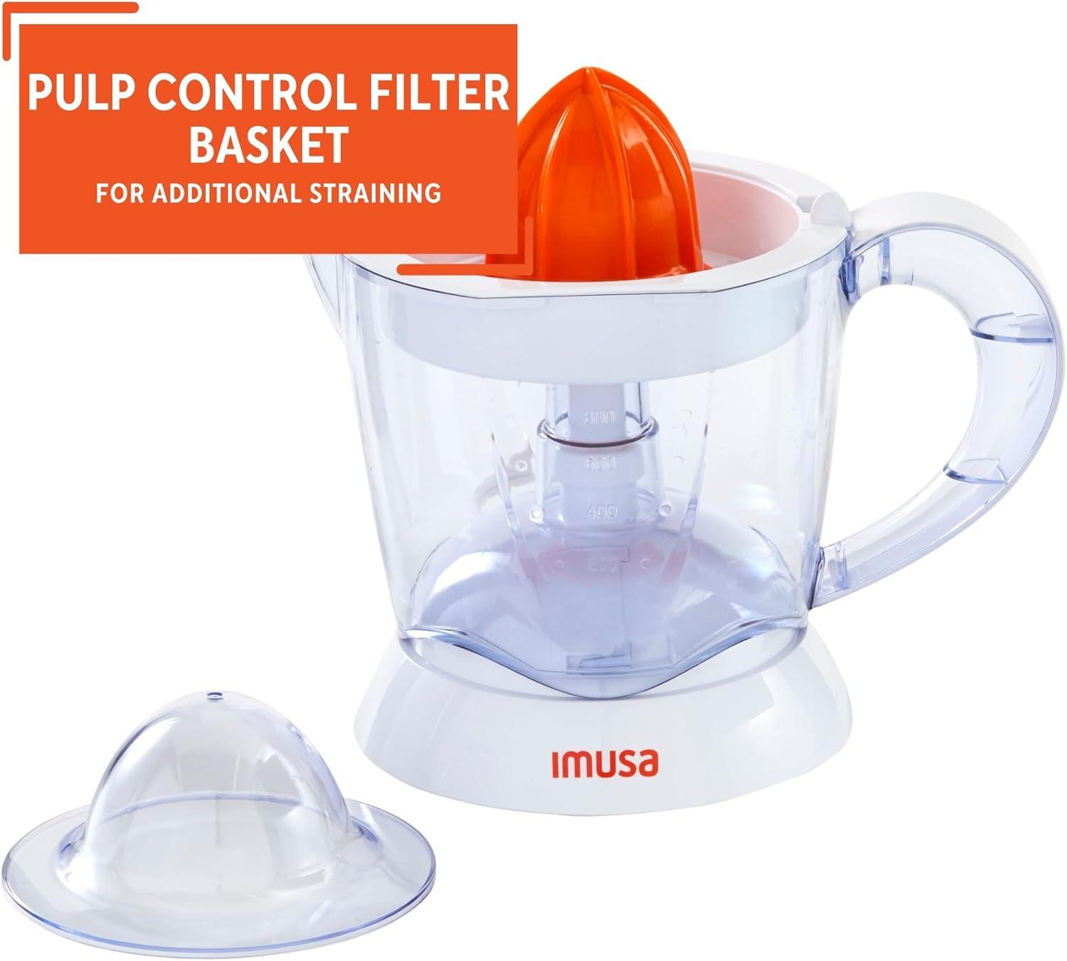 IMUSA 34oz Electric Citrus Juicer, 25 Watts - White: Lemon Juice Maker, Plastic, 90-Day Warranty, 2.3 lbs, No Speeds