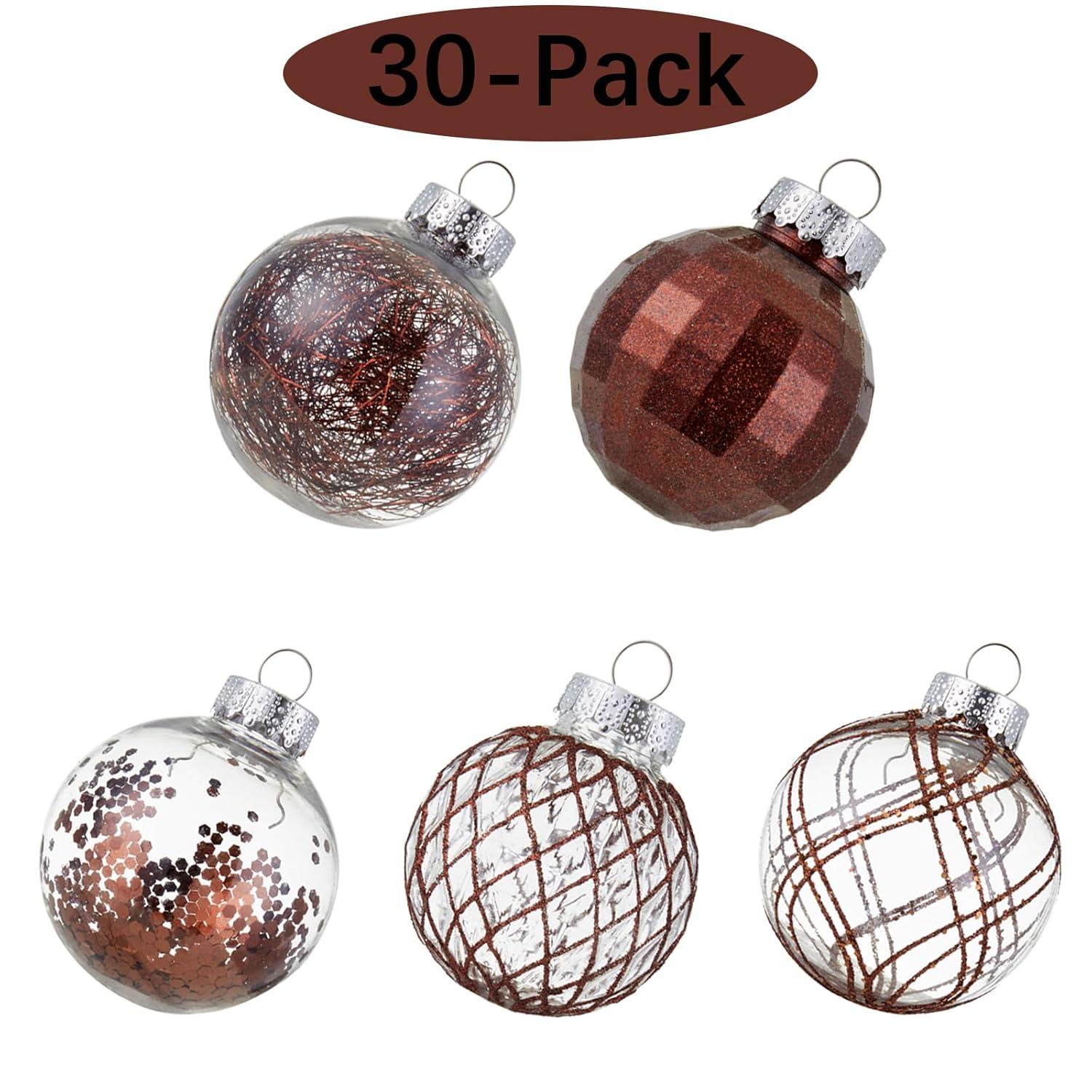 30ct Christmas Ball Ornaments-60mm/2.36" Shatterproof Clear Plastic Xmas Balls Baubles Set with Stuffed Delicate Sparkling, Hanging Christmas Tree Decorations (Rose Gold)