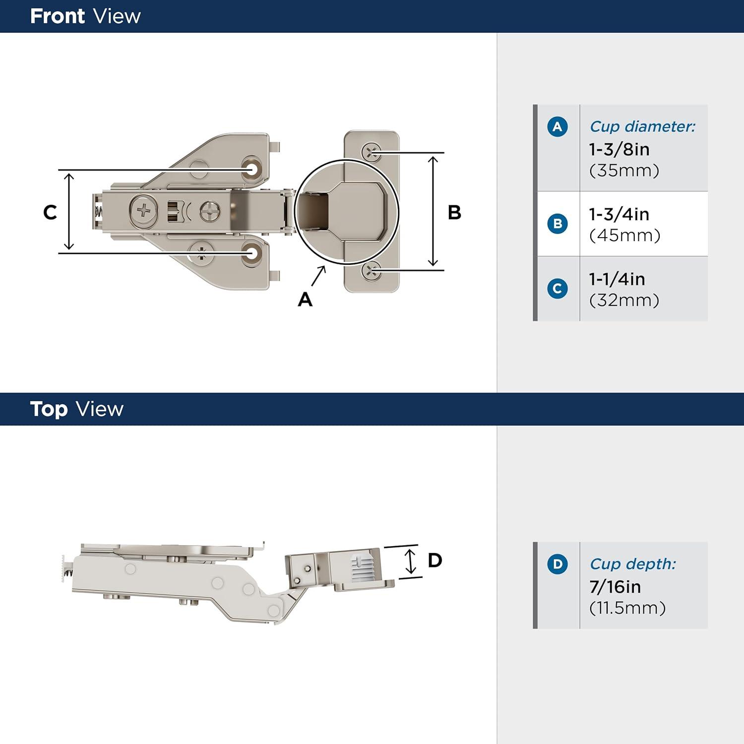 Full Overlay Face Frame Soft Close Euro Concealed Cabinet Hinge - 1 Pair