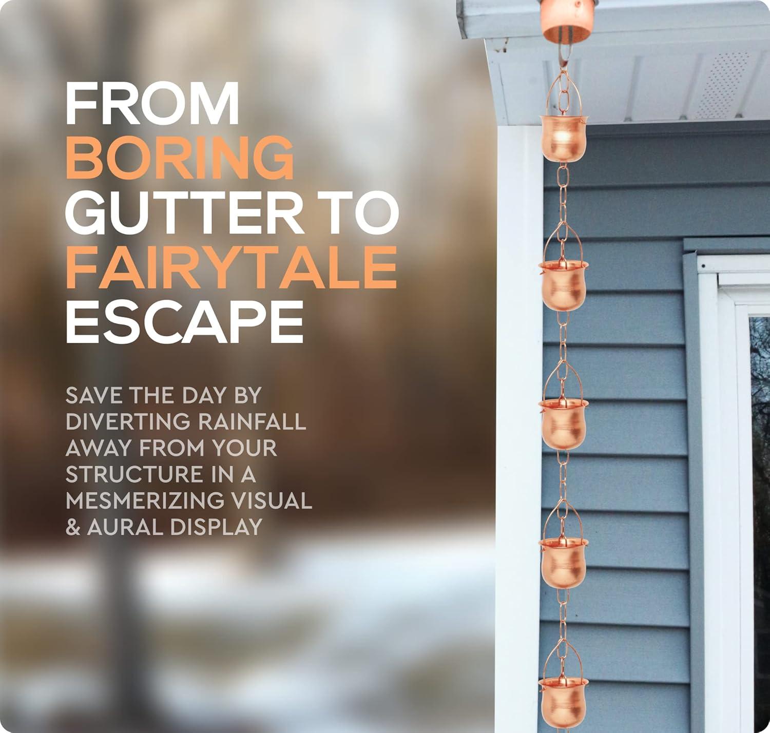 Marrgon Marrgon Copper Rain Chain with Pot Style Cups for Gutter Downspout Replacement