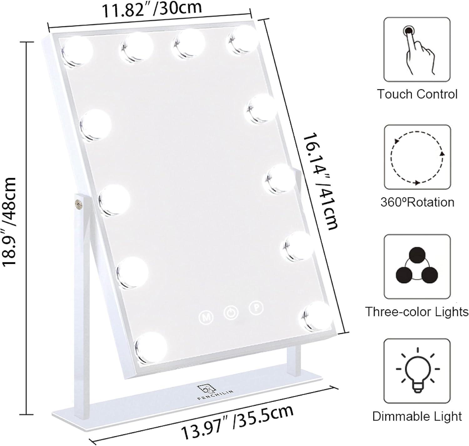 White Metal Framed Lighted Makeup Mirror with 10X Magnification