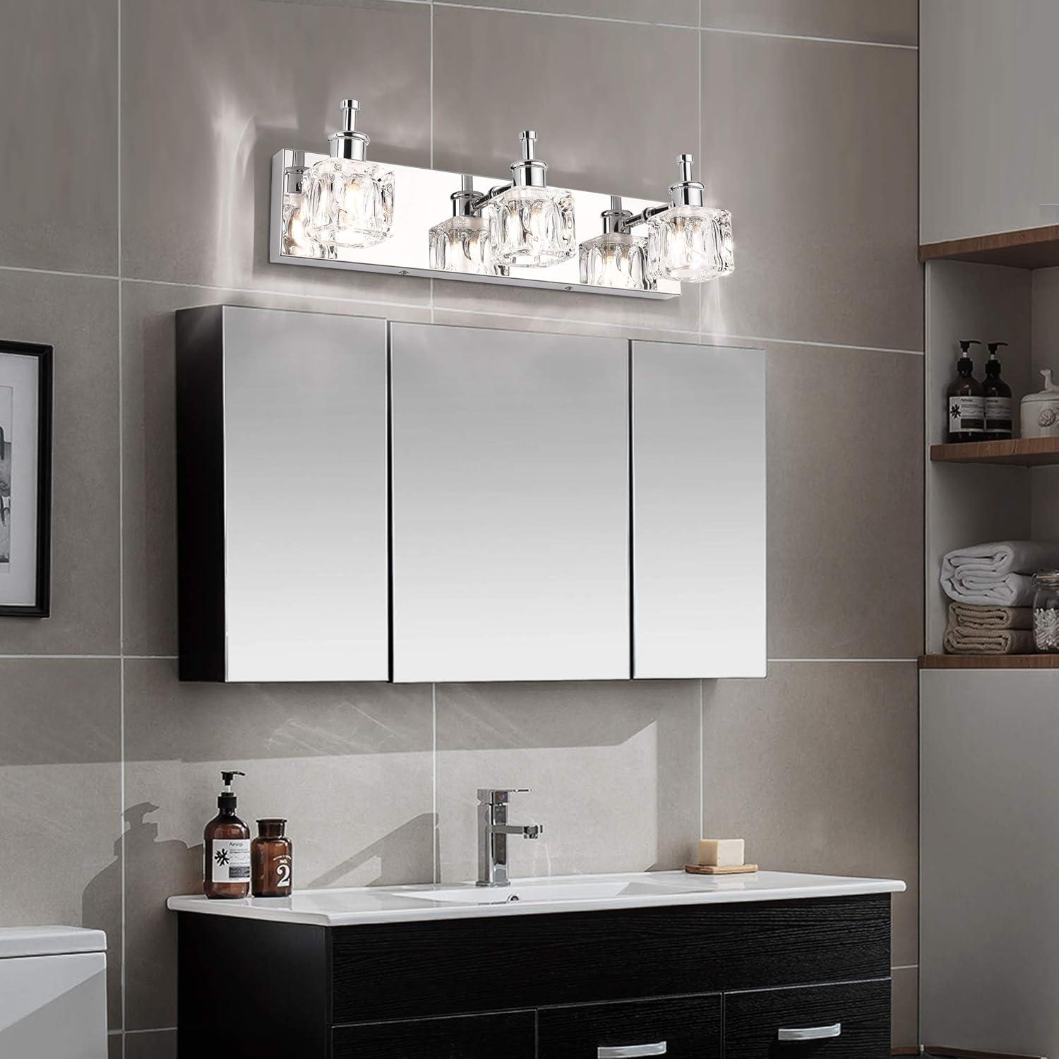 PRESDE Black Crystal Bathroom Lights Fixtures Over Mirror Modern 3 Light Vanity Lighting Bathroom Wall Light Fixtures(Exclude Bulb)