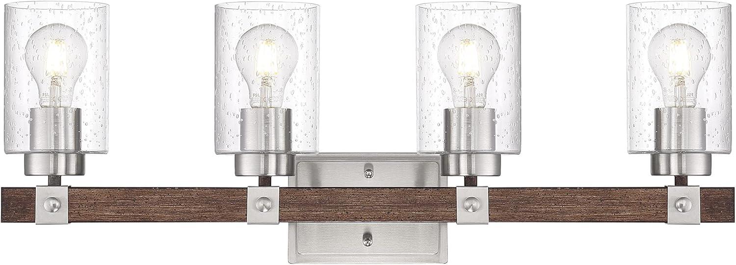 Arabel Brushed Nickel and Nutmeg Wood 4-Light Vanity Fixture