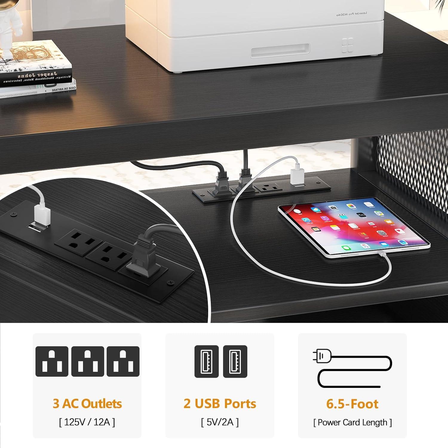 Unikito Rolling File Cabinet Lateral Office Filing Cabinets with Socket and USB Charging Port, Modern Printer Stand on Wheels, Printer Cabinet with Door and Open Storage, Lockable, White